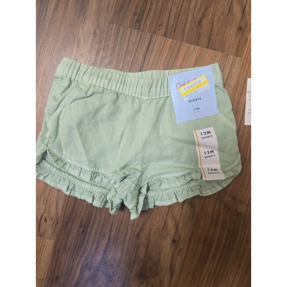 Cat & Jack Shorts Girls Size 12 Months Green Pull On Ruffle Hem